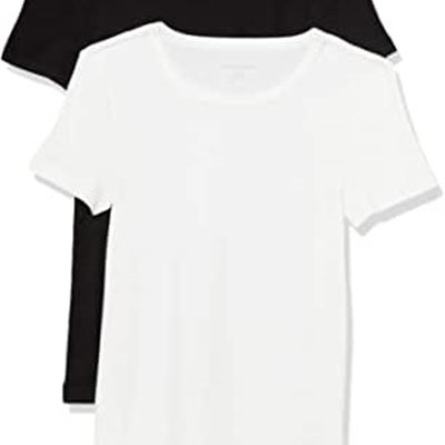 NEW Amazon Essentials Women's 2-Pack Slim-Fit Short-Sleeve Crewneck T-Shirt, X-Small, Black/White