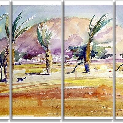 NEW Designart MT6353-271 Watercolor Sea and Palm-Landscape Metal Wall Art, 48x28