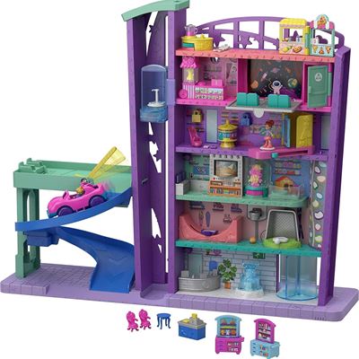 NEW Polly Pocket Playset with 3 Micro Dolls, 1 Toy Car, Food and Shopping