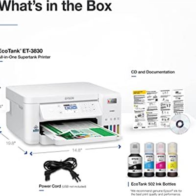 New Epson EcoTank ET-3830 Wireless Color All-in-One Cartridge-Free Supertank