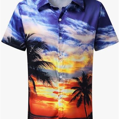 NEW Hawaiian Shirts for Men Tropical Print Button Down Shirt Casual Summer Beach