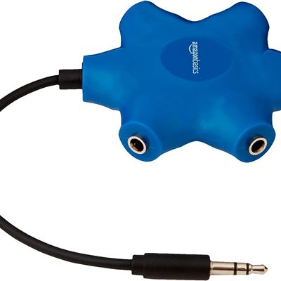 NEW Amazon Basics 5-Way Multi Headphone Audio Splitter Connector, Blue