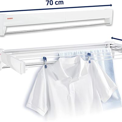 Leifheit 83201 Telefix 70 Wall Mount Retractable Clothes Drying Rack | 5  Drying Rods | White
