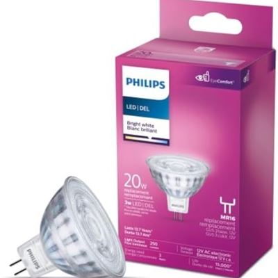 NEW Philips 470328 Led 20W MR16 Glass Bright White (3000K) Non-Dimmable