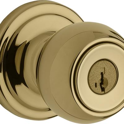 NEW Weiser Huntington Brass Front Door Knob with Lock and Key, Exterior/Interior