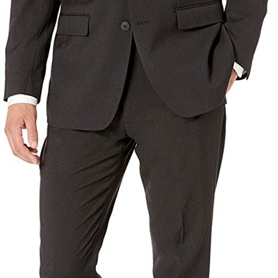 NEW Perry Ellis Mens Men's Two Piece Finished Bottom Slim Fit Suit, 42, Black