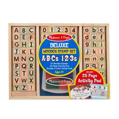 NEW Deluxe Wooden Stamp Set ABCs 123s