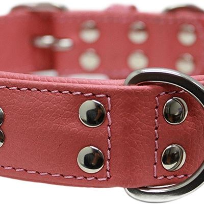 NEW Leather Bones Dog Collar, Padded, Double-Ply, Riveted Settings, 24" x 1.25",