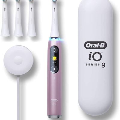 New Oral-B iO Series 9 Electric Toothbrush with 4 Oral-B iO Replacement Brush Heads, Rose Quartz, 1 Count
