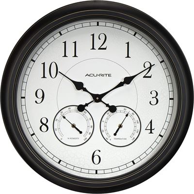 NEW AcuRite 75473 24-inch Weathered Black Wall Clock with Thermometer and Hygrom