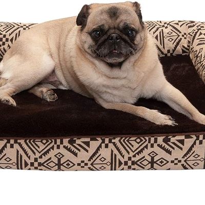NEW Furhaven Medium Orthopedic Dog Bed Plush & Southwest Kilim Decor Sofa-Style