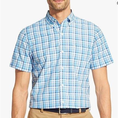 Izod Mens Breeze Short Sleeve Button Down Plaid Shirt