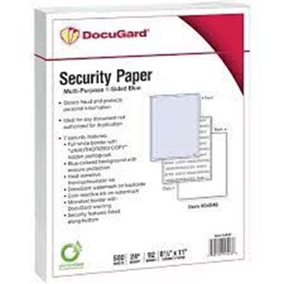 NEW DocuGard� 24 lbs. Advanced 7 Features Multi-Purpose Security Paper, 8 1/2" x 11", Blue, 2500 Sheets