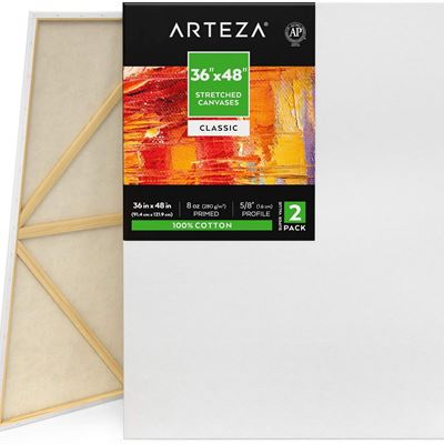 NEW ARTEZA 36x48" Stretched White Blank Canvas, Bulk Pack of 2, Primed, 100% Cotton for Painting, Acrylic Pouring, Oil Paint & Wet Art Media