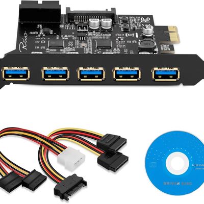 Rivo PCI Express Riser USB 3.0 Card 5-Port PCI Extender Card and 4 Pin Power Con