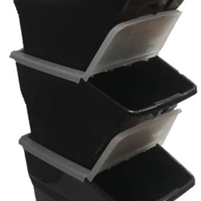 NEW WTM BBCL- Three Pack of Stackable Bins with Hinged Lids 24 Quart Size (Pack