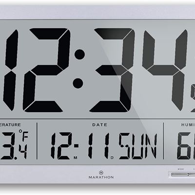 NEW MARATHON CL030062GG Slim-Jumbo Atomic Digital Wall Clock with Temperature, D