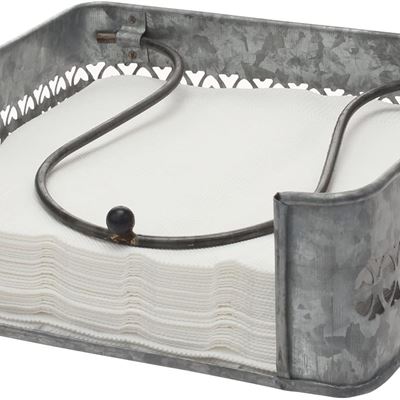 New Stonebriar Rustic Silver Galvanized Metal Table Top Napkin Holder, Decorative Napkin Tray for Dining Table and Kitchen