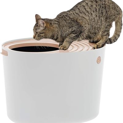 NEW IRIS USA Large Stylish Round Top Entry Cat Litter Box with Scoop, Curved Kit