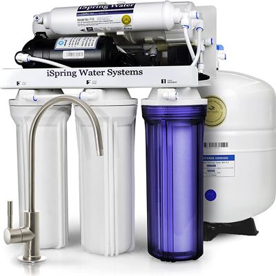 iSpring RCC7P Boosted Performance Under Sink 5-Stage Reverse Osmosis Drinking Filtration System with Pump and Ultimate Water Softener, WQA Gold Seal