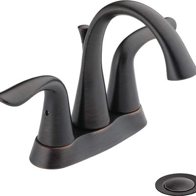 New Delta Faucet Lahara 2-Handle Centerset Bathroom Faucet with Diamond Seal Technology and Metal Drain Assembly, Venetian Bronze 2538-RBMPU-DST