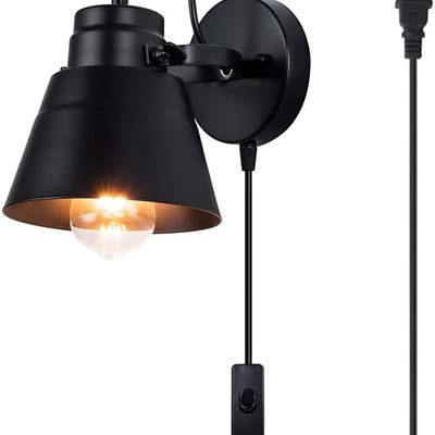 NEW LBTSMUK Matte Black Plug-in Wall Sconce, Modern Rotatable Wall Lamp with 5FT Plug in Cord & On/Off Switch for Bedroom Living Room Reading Kitchen