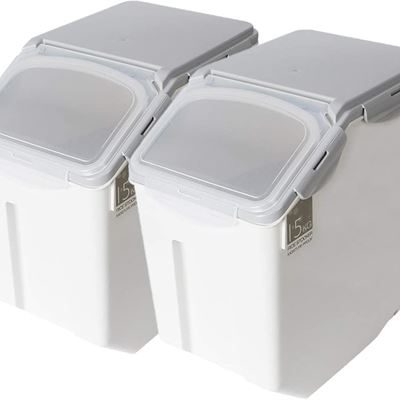 2-Pack Rice Storage Bins 15 Liter With PP Locking Lid, Large Food Storage Contai