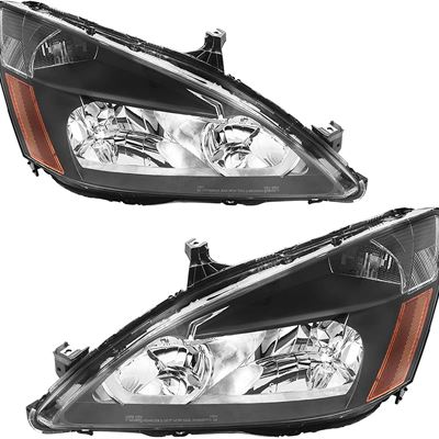 New AUTOSAVER88 For 2003 2004 2005 2006 2007 Honda Accord Headlight Assembly OE Headlamp Replacement,Amber Reflector Black Housing
