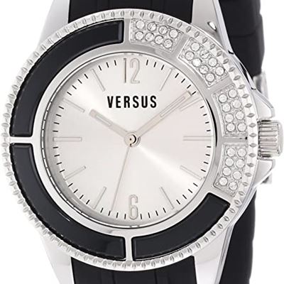 New Versus by Versace Women's 3C63900000 Tokyo Black Rubber Silver Dial Crystal