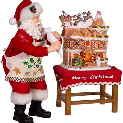 BRAND NEW Kurt S. Adler 10.5-Inch Battery-Operated Fabriche Santa Decorating LED Gingerbread House Table Piece