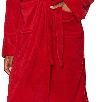 NEW Hotel Spa Seven Apparel, Collection, Herringbone Textured Plush Robe, Red, 41 inches