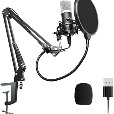 USB Microphone, uhuru USB Podcast Microphone Kit with Metal Pop Filter Arm Stand