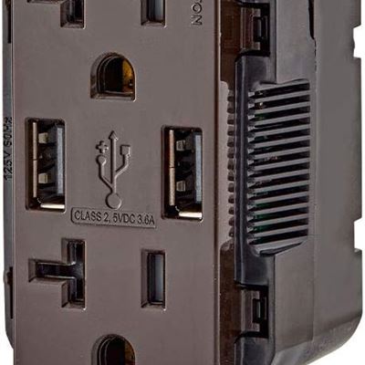 NEW Leviton T5632-B 15-Amp USB Charger/Tamper Resistant Duplex Receptacle, Brown