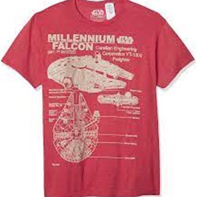 LIKE NEW STAR WARS Mens Millennium Falcon Detailed Drawing T-Shirt, Medium, Red Heather