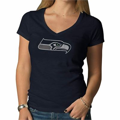 New NFL Seattle Seahawks Women s 47 V Neck Scrum Tee Midnight X Large X L X-Large