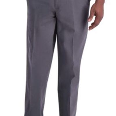 New Haggar Mens Iron Free Premium Khaki Classic Fit Flat Front Expandable Waist Casual Pant