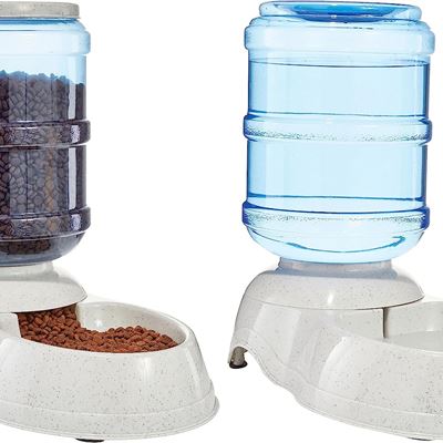 NEW Amazon Basics Large Gravity Pet Food Feeder and Water Dispenser Bundle