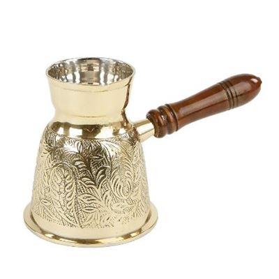 Mind Reader Turkish-Style Brass Coffee Pot With Wooden Handle, Gold