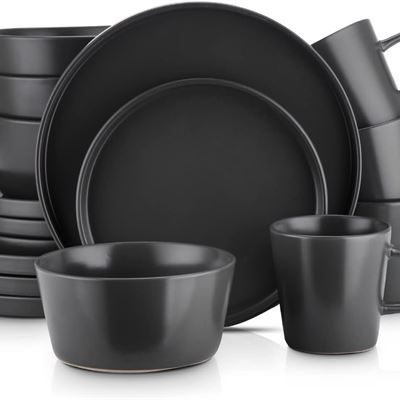 NEW Stone Lain Coupe Dinnerware Set, Service for 4, Black Matte, Matte Black