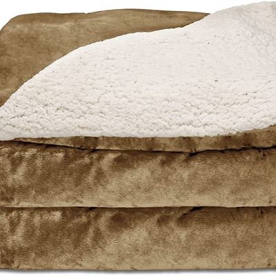 BRAND NEW Sunbeam� Royal Mink Reverse Sherpa Heated Throw, Honey, 60" x 50", with PrimeStyle II Controller- 3 Heat Settings, 3HR Auto Off Feature