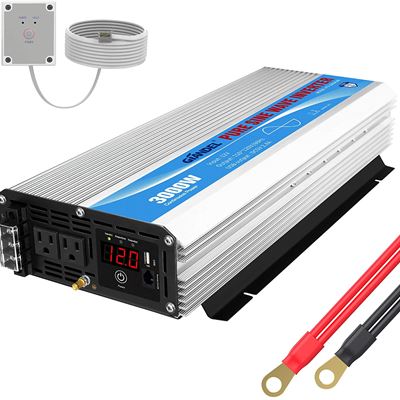 NEW Pure Sine Wave Power Inverter 3000Watt DC 12V to AC120V with Dual AC Outlets with Remote Control and LED Display