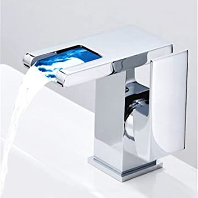 New GIFTQOOL Chrome Bathroom Faucet Waterfall Faucets with Led Lights