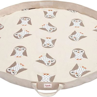 3 Sprouts Play Mat Bag – Large Portable Floor Activity Rug for Baby Storage, Owl