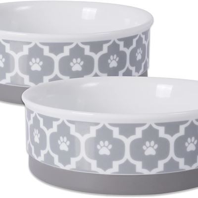 NEW DII Bone Dry Lattice Ceramic Medium Pet Bowl for Food & Water, 6" Dia x 2" H