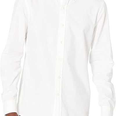 NEW Amazon Brand - Goodthreads Men's Slim-Fit Long-Sleeve Solid Oxford Shirt, Medium, White
